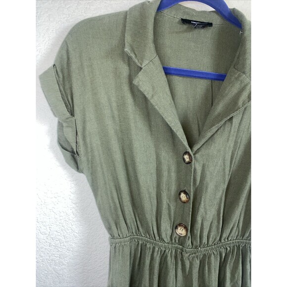 Linen army green Jumper Romper Jumpsuit S Pants Button Front Forever 21 - Picture 2 of 11